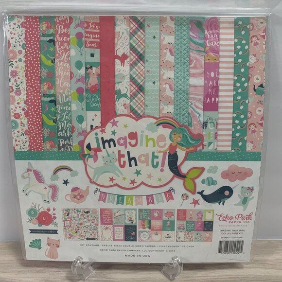Echo Park "Imagine That" Mermaids Unicorns Craft Scrapbook Junk Journaling Kit - Picture 1 of 7